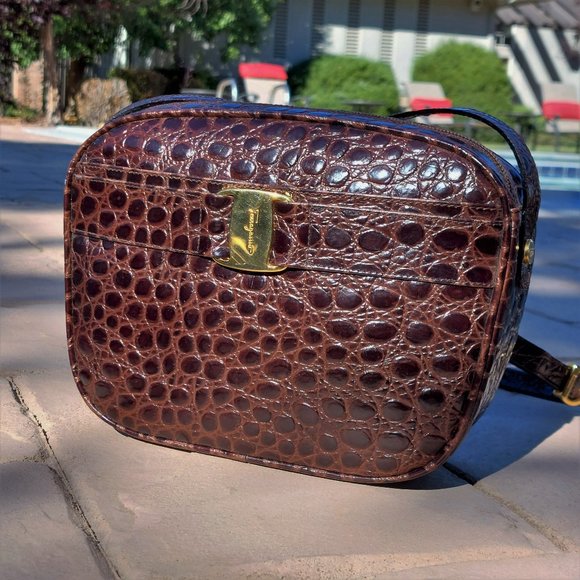 Salvatore Ferragamo Handbags - Salvatore Ferragamo Croc Embossed Brown Crossbody